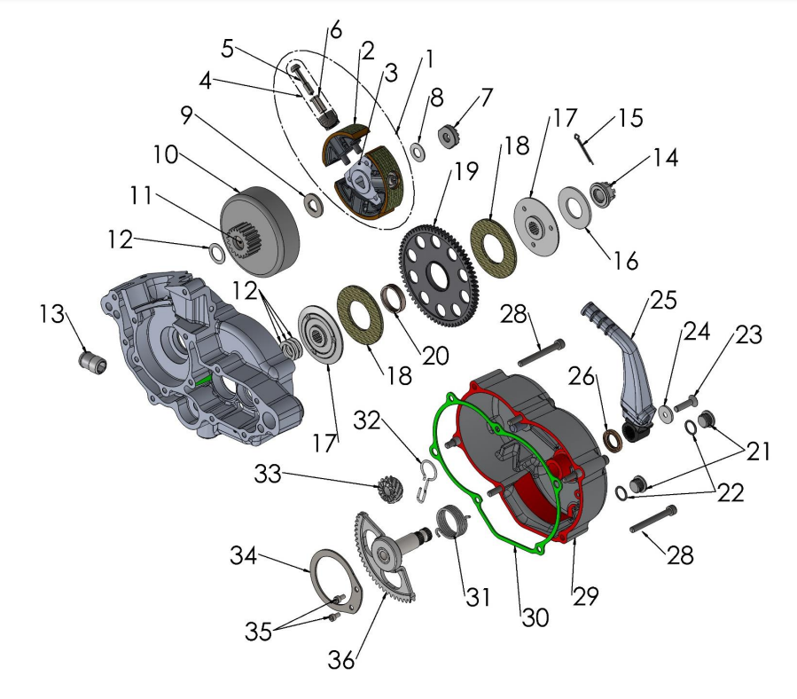 2020-CX50-King Parts- Engine Clutch and Kick Lever