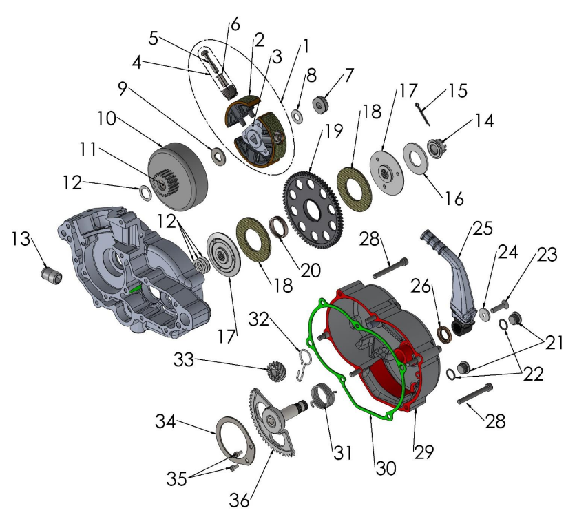 2020-CX50JR Parts- Engine Clutch and Kick Lever