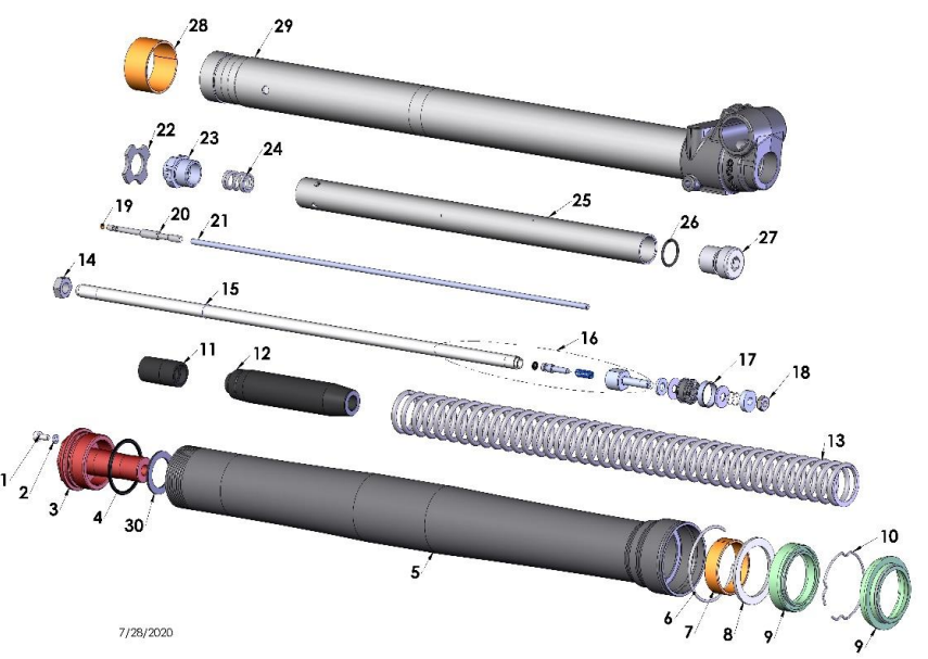 2020-CX65 Parts- Fork- Leg Assembly- Non-Brake Side