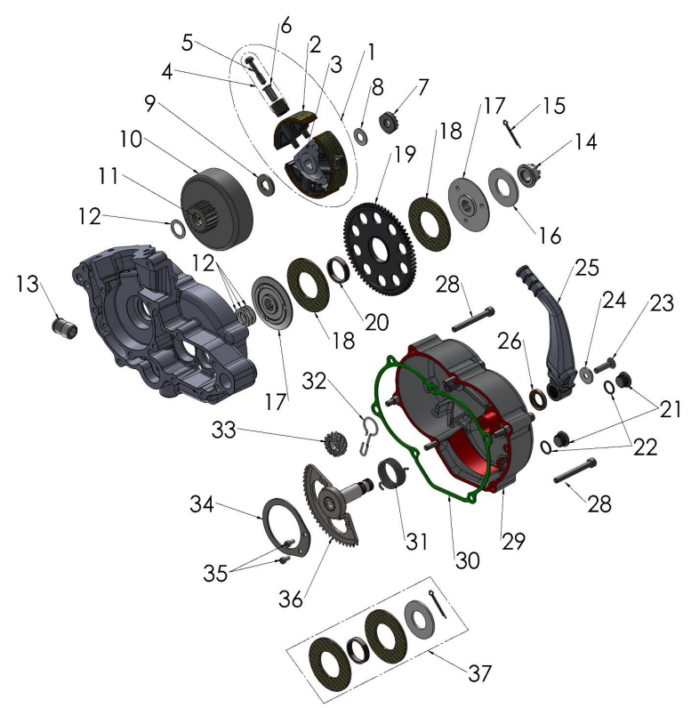 2021-CX50SRx-FWE Parts- Engine Clutch and Kick Lever