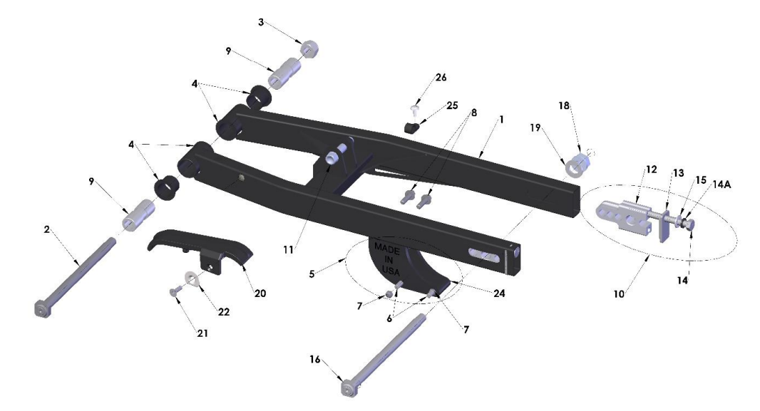 2022-CX50SRx-FWE Parts- Swingarm Assembly