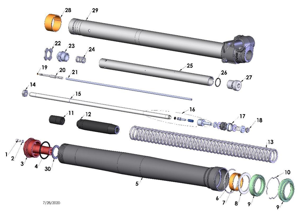 2022-CX65 Parts- Fork- Leg Assembly- Non-Brake Side