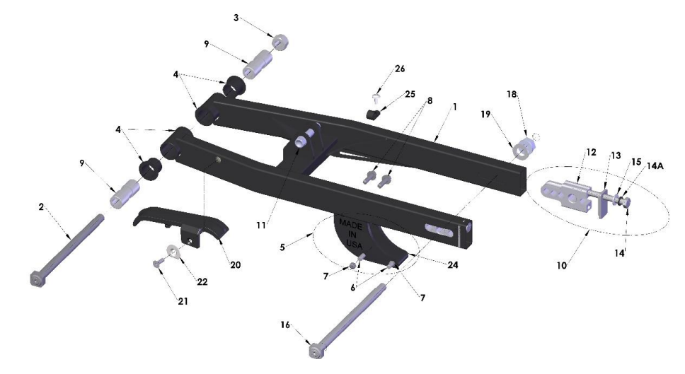 2023 CX50SR KING Parts- Swingarm Assembly