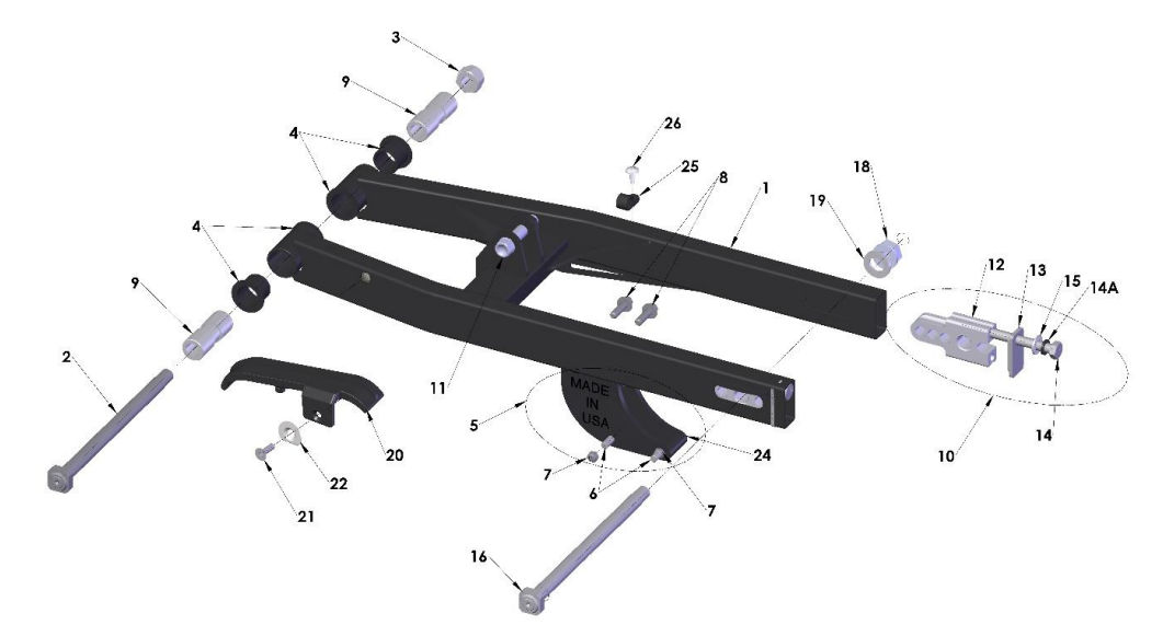 2023 CX50SRx FWE Parts- Swingarm Assembly