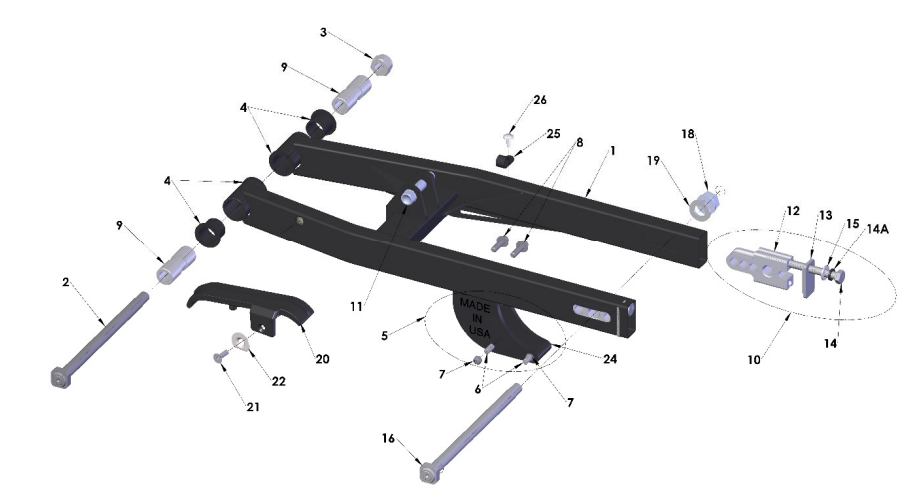 2024 CX50FWE Parts – Swingarm Assembly