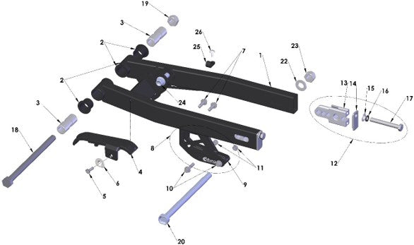 2025 CX3E Parts – Swingarm Assembly