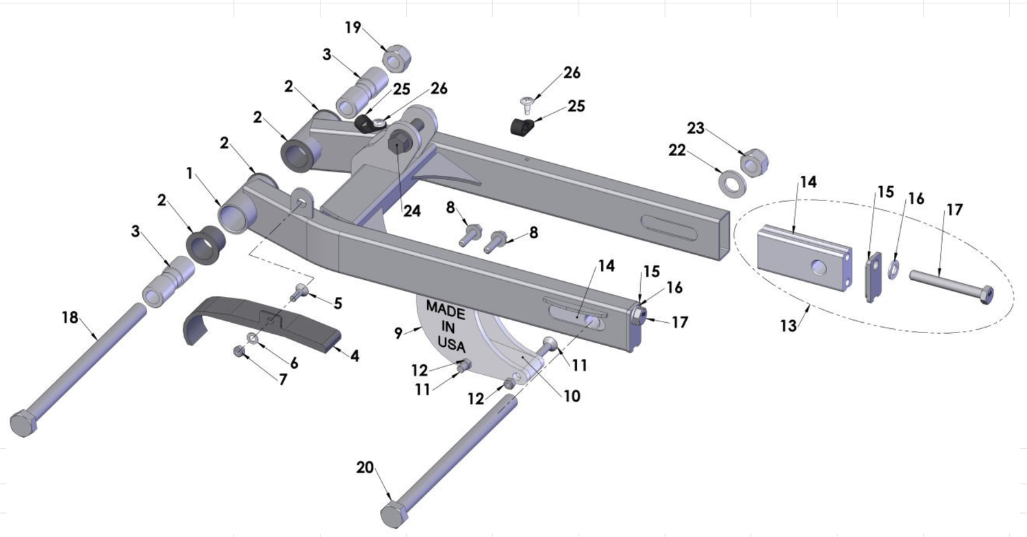 2015 Cobra 50JR Parts – Swingarm Assembly